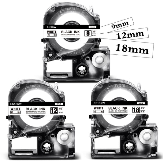 強粘着 9mm 12mm 18mm 白 互換 テプラ テープカートリッジ SS9KW SS12KW SS18KW キングジム テプラPRO Kingjim Tepra用 強力黒文字 ラベルライターに使用 SR170 SR150AE SR5900P 3個セット ASprinte