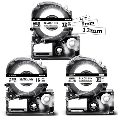 ASprinte 互換 テプラ テープ 白 12mm 9mm 6mm キングジム テプラ カートリッジ SS12KW SS9KW SS6KW Kingjim Tepra テプラ PRO SR170 SR530 SR170AM 用 てぷらーテープ 強粘着 黒文字 3個セット