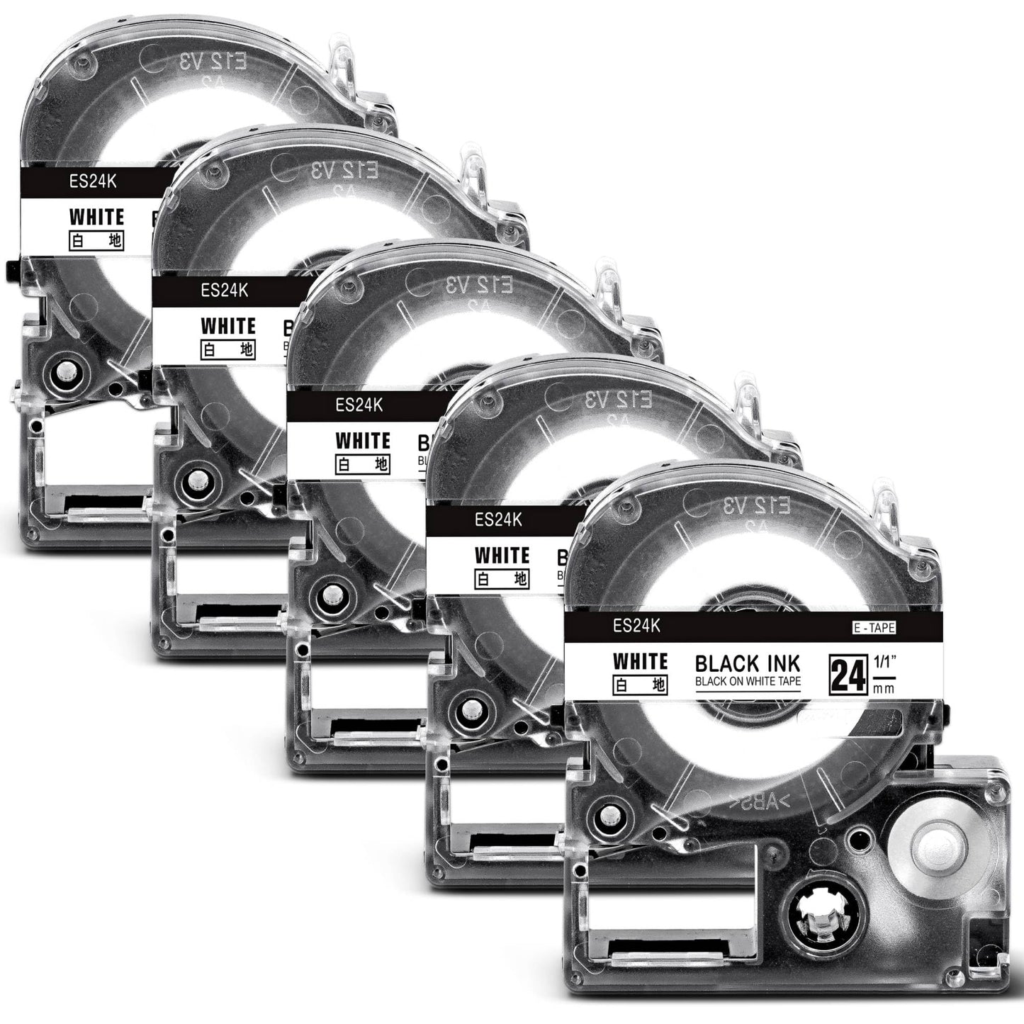 24mm 白地黒文字 テープカートリッジ ES24K と互換性のある キングジム Kingjim テプラ Tepra (SS24K) 白 黒文字 テプラpro ラベルライター用 5個セット 8M ASprinte