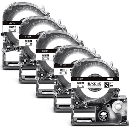 24mm 白地黒文字 テープカートリッジ ES24K と互換性のある キングジム Kingjim テプラ Tepra (SS24K) 白 黒文字 テプラpro ラベルライター用 5個セット 8M ASprinte