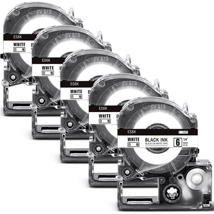 5個 互換 テプラ 6mm 白 白地黒文字 テープカートリッジ と互換性のある キングジム Kingjim テプラ Tepra ES6K(SS6K)テプラpro ラベルライター用 8m ASprinte