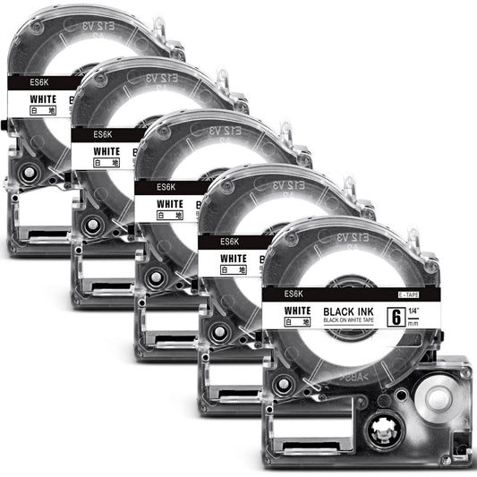 5個 互換 テプラ 6mm 白 白地黒文字 テープカートリッジ と互換性のある キングジム Kingjim テプラ Tepra ES6K(SS6K)テプラpro ラベルライター用 8m ASprinte