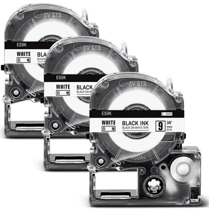 3個 9mm 白地黒文字 ES9K と互換性のある キングジム テプラ テープ カートリッジ Kingjim tepra用 (SS9K) 8M SR-R980 SR-R680 SR370 SR-MK1 テプラPRO全機種対応 ASprinte