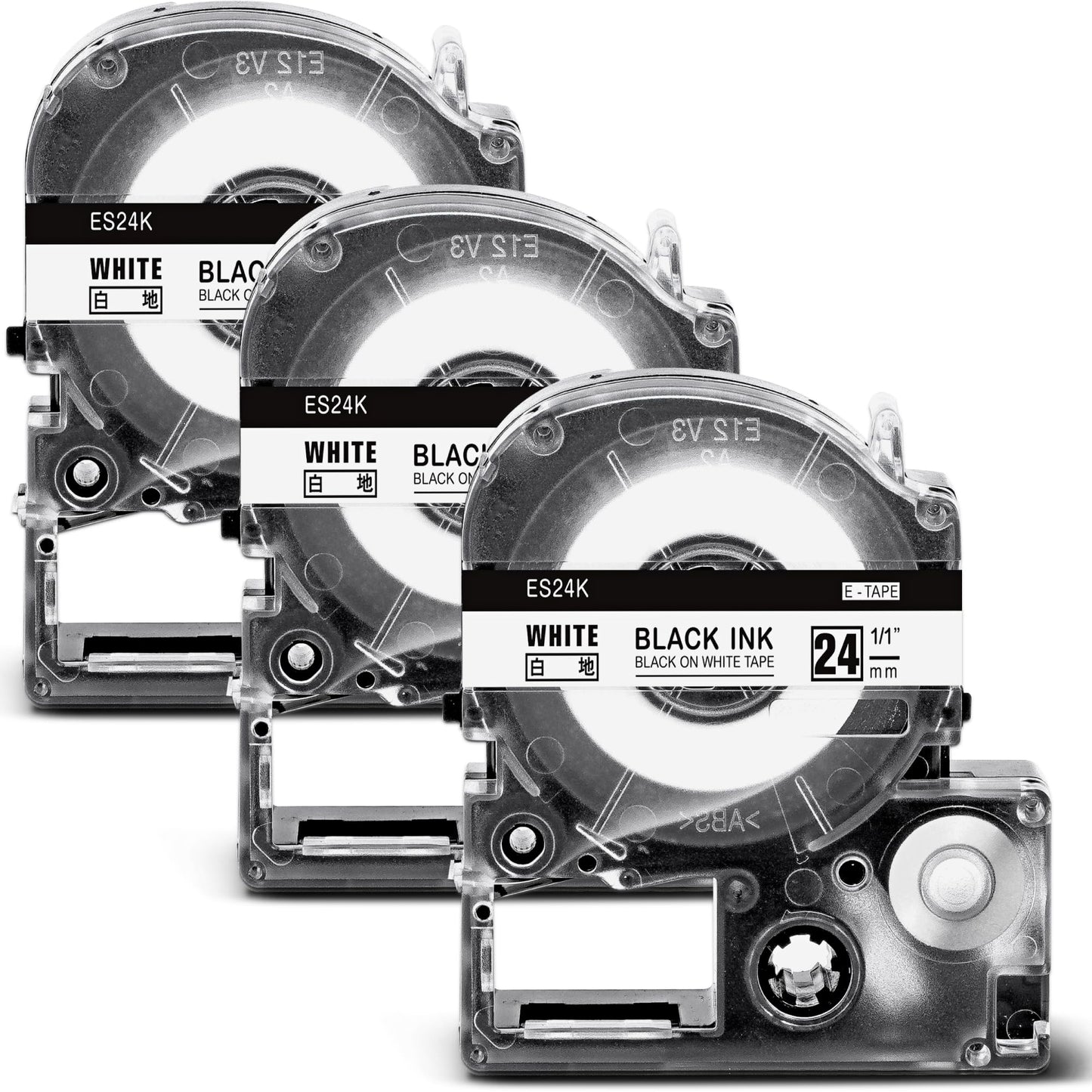 3個 24mm 白地黒文字 テープカートリッジ ES24K と互換性のある テプラ テープ (SS24K) キングジム Tepra 8M SR330 SR550 SR970 SR750 SR5900P テプラpro ラベルライター用 ASprinte
