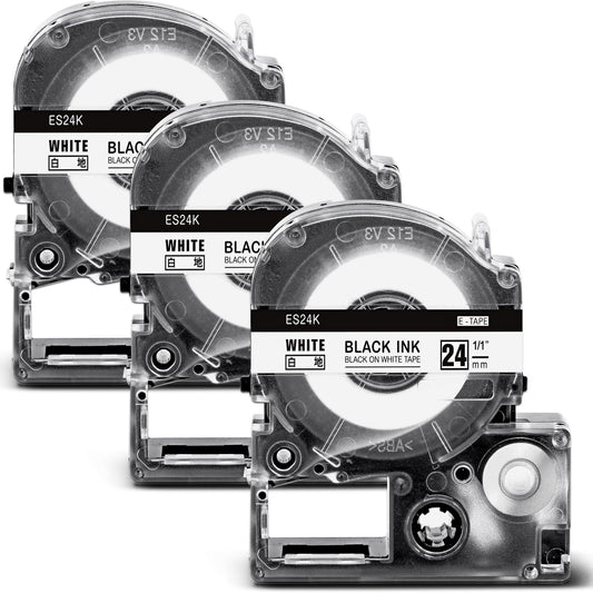 3個 24mm 白地黒文字 テープカートリッジ ES24K と互換性のある テプラ テープ (SS24K) キングジム Tepra 8M SR330 SR550 SR970 SR750 SR5900P テプラpro ラベルライター用 ASprinte