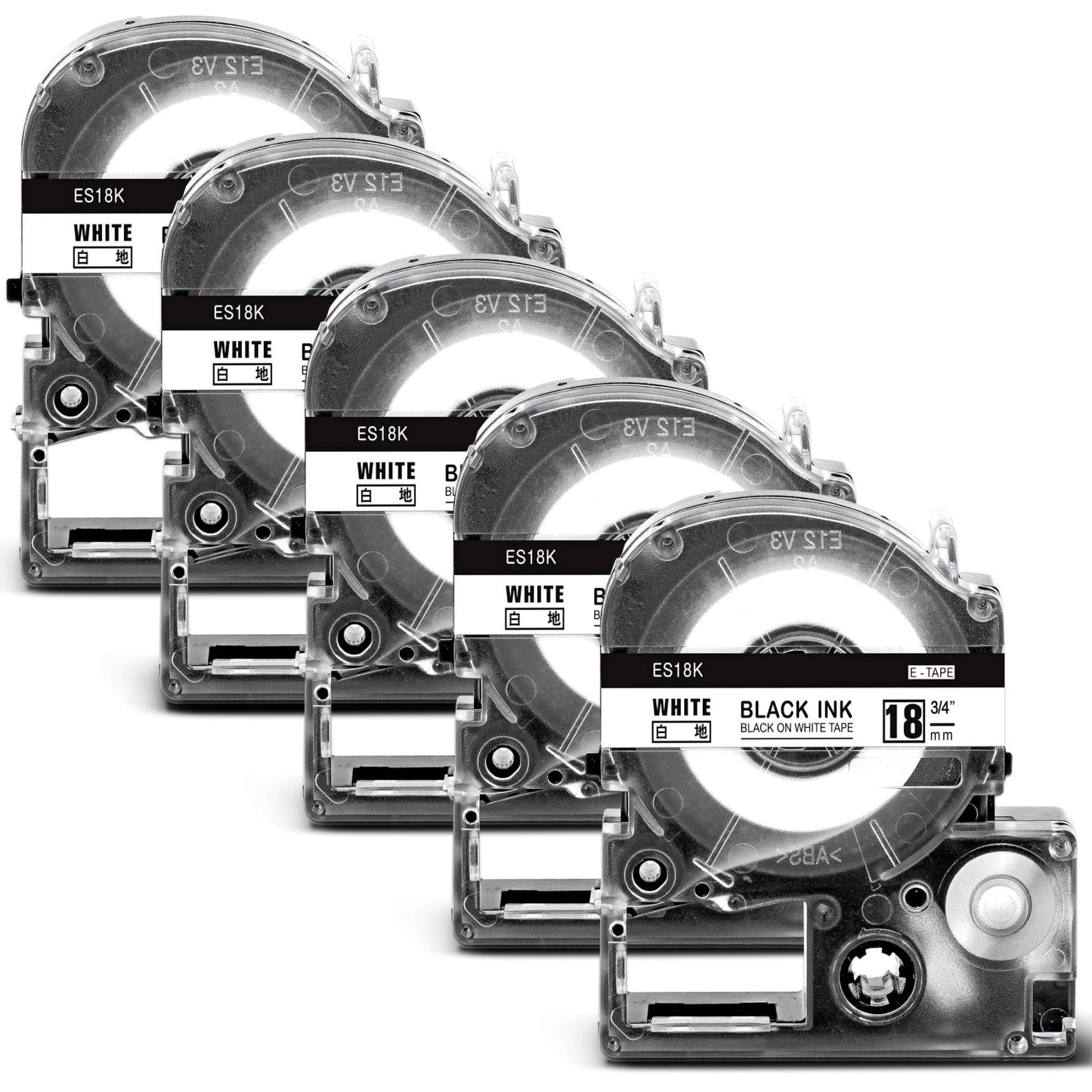 18mm 白地黒文字 テープカートリッジ ES18K と互換性のある キングジム Kingjim テプラ Tepra (SS18K) 白 黒文字 テプラpro ラベルライター用 SR150 SR670 SR750 5個セット 8M ASprinte