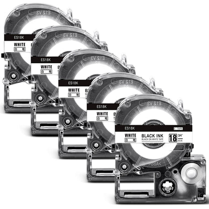 18mm 白地黒文字 テープカートリッジ ES18K と互換性のある キングジム Kingjim テプラ Tepra (SS18K) 白 黒文字 テプラpro ラベルライター用 SR150 SR670 SR750 5個セット 8M ASprinte