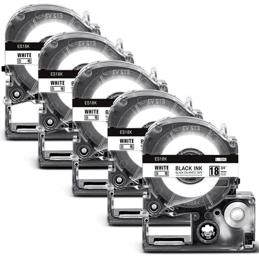 18mm 白地黒文字 テープカートリッジ ES18K と互換性のある キングジム Kingjim テプラ Tepra (SS18K) 白 黒文字 テプラpro ラベルライター用 SR150 SR670 SR750 5個セット 8M ASprinte