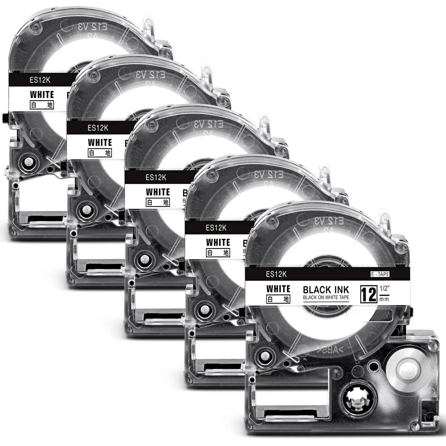 互換テプラ 12mm 白 テプラPRO テープカートリッジ 5個 キングジム テプラ テープ SS12K 白ラベル/黒文字 長さ8m てぷらーテープ Kingjim テプラpro ラベルライター用 SR170 SR-MK1 SR-R2500P SR750