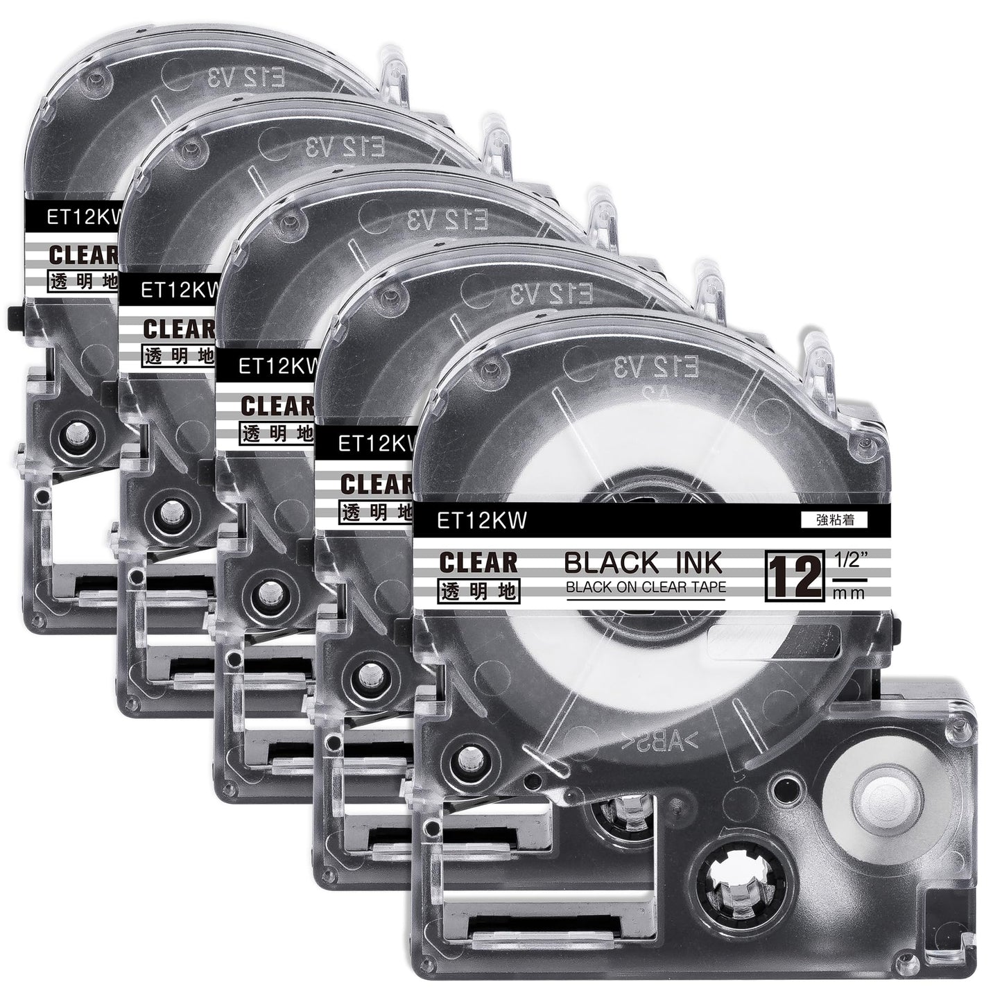 テプラ 12mm 透明 黒文字 互換 キングジム テプラプロ テープカートリッジ ST12K 5個
