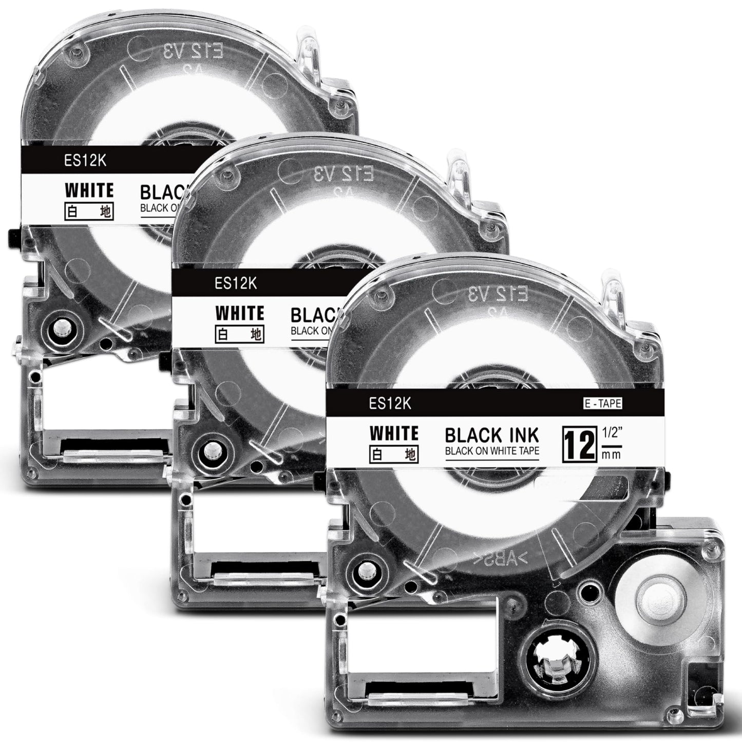 3個 12mm 白地黒文字 ES12K と互換性のある キングジム テプラ テープ カートリッジ Kingjim tepra用 (SS12K) 8M SR-R980 SR-R680 SR370 SR-MK1 テプラPRO全機種対応 ASprinte