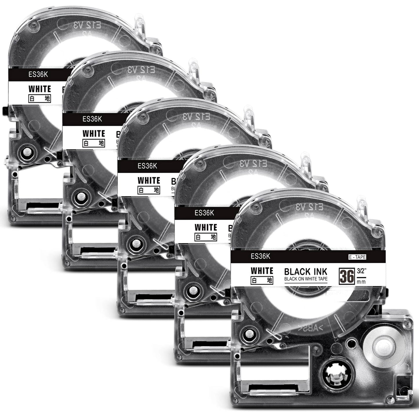 5個 互換 テプラ 36mm 白 白地黒文字 テープカートリッジ と互換性のある キングジム Kingjim テプラ Tepra ES36K(SS36K)テプラpro ラベルライター用 8m ASprinte