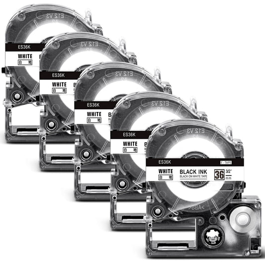 5個 互換 テプラ 36mm 白 白地黒文字 テープカートリッジ と互換性のある キングジム Kingjim テプラ Tepra ES36K(SS36K)テプラpro ラベルライター用 8m ASprinte